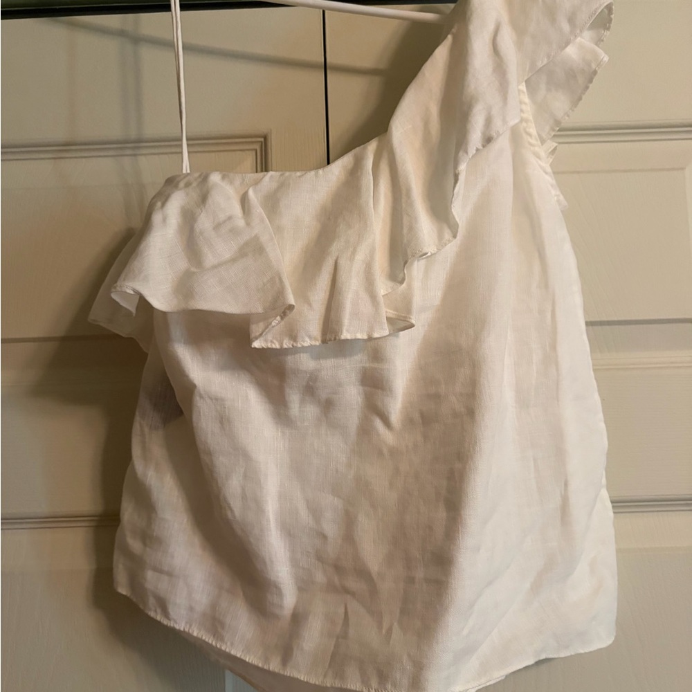 Isabel Etoile Marant White One-Shoulder Ruffle Women's Top